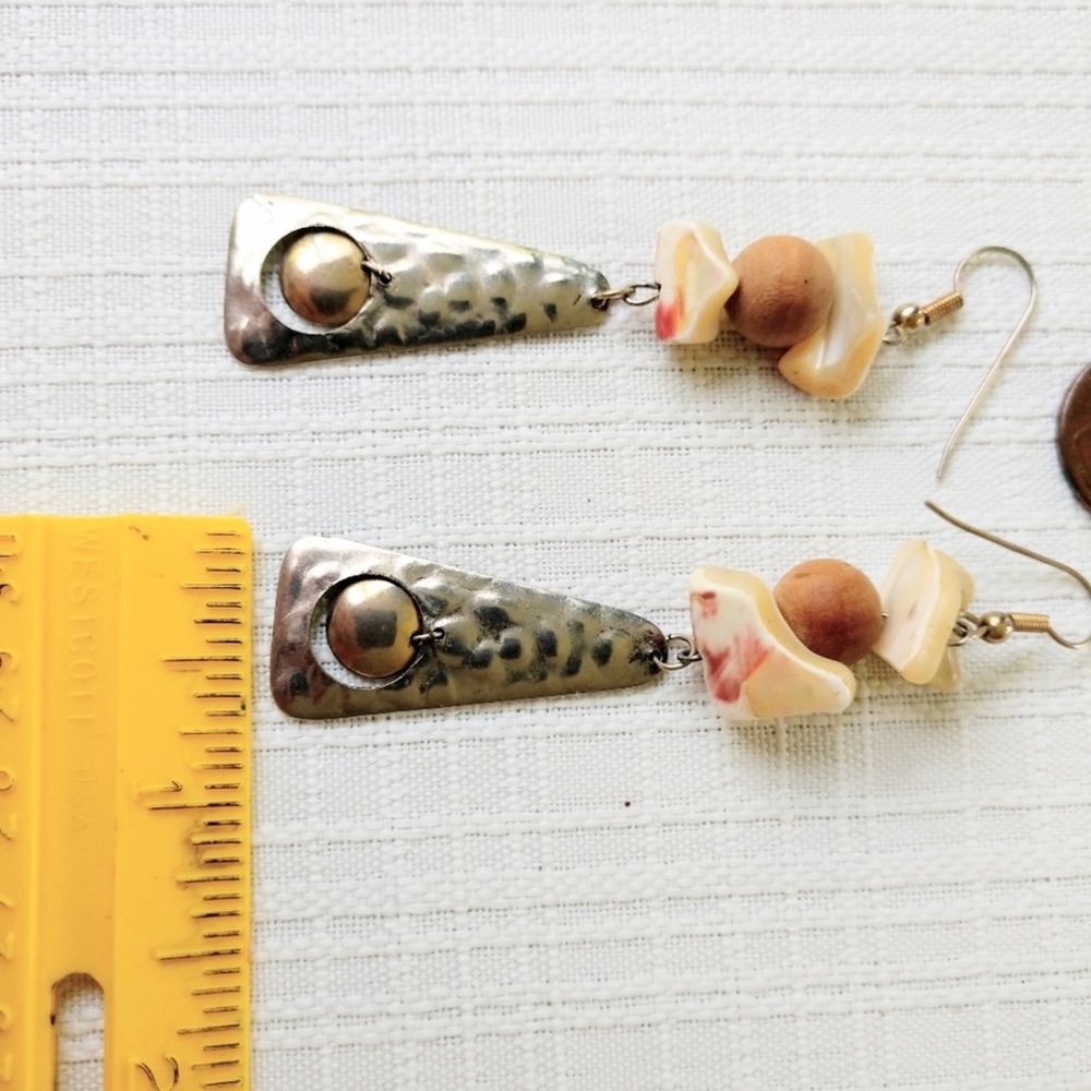 Earrings Pierced Dangles Silver Tan Cream Boho Gypsy Vintage Fishhook - Picture 5 of 8